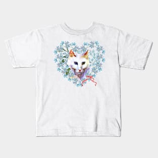 Cats Heart with Forget Me Nots Kids T-Shirt